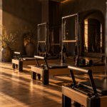 Pilates en Antequera, un estudio de reformer en la calle Merecillas con líneas de embarazo y recuperación y una fila de máquinas con torre
