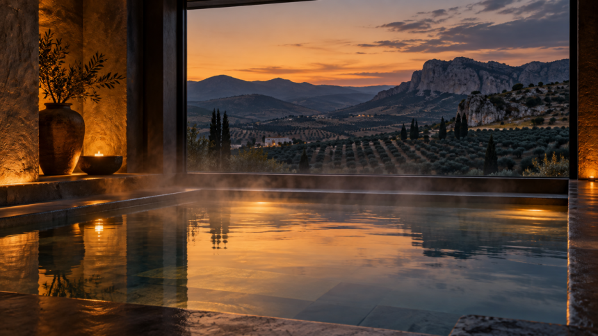 Spa en Antequera, una hora de agua en exclusiva con vistas al valle del Guadalhorce en la aldea de La Joya, al sur del Torcal